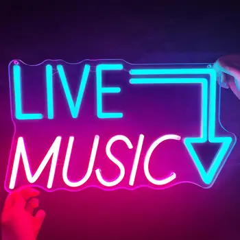 Live Music LED Neon Signs for Wall Decor Bedroom Man Cave Game Room Home Bar Party Decor, LED Neon Light for Kids Birthday Gift