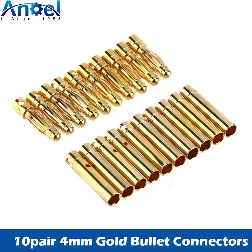 

10pair 4mm Bullet Banana Plug Gold-Plated Banana Male Female Connector Battery Plugs Kits for RC Battery Parts DIY