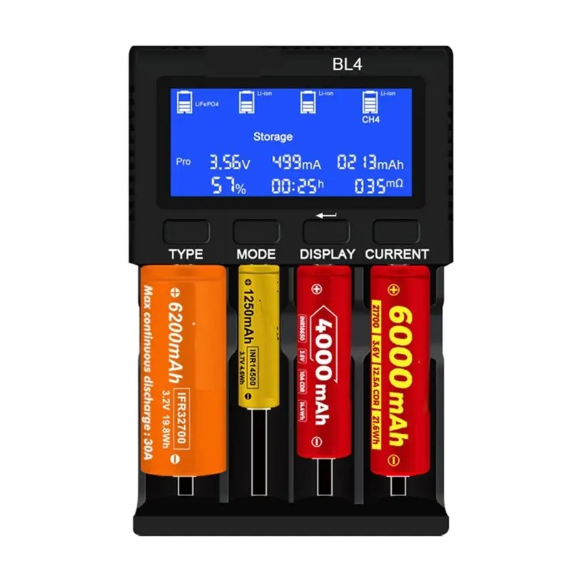 ABGI Vapcell BL4 Battery 4 Slot Type-C Fast Charge for 18650 21700 26650 Li- Lifepo4 Cells