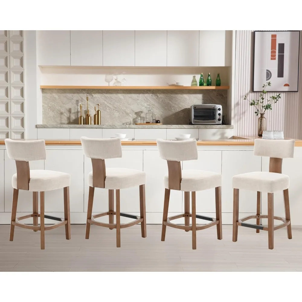 

Modern 26' Bar Stools Set of 4 Counter Height Bar Stools, Farmhouse Upholstered Island Stools Countertop Bar Chairs, Beige