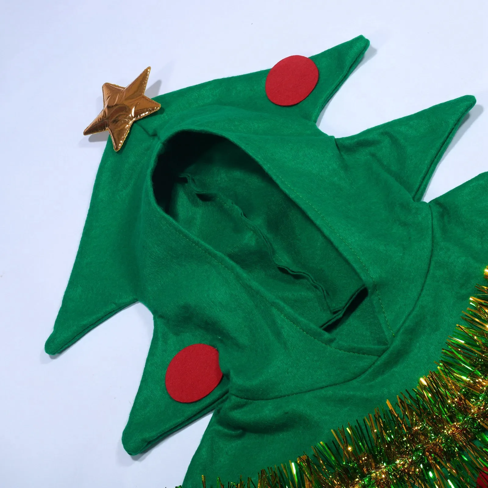 Christmas Tree Poncho Costume Adults Women Men Bow Ball Decor Hooded Cloak Cape Party Prop for Cosplay Party Role-Playing 2024