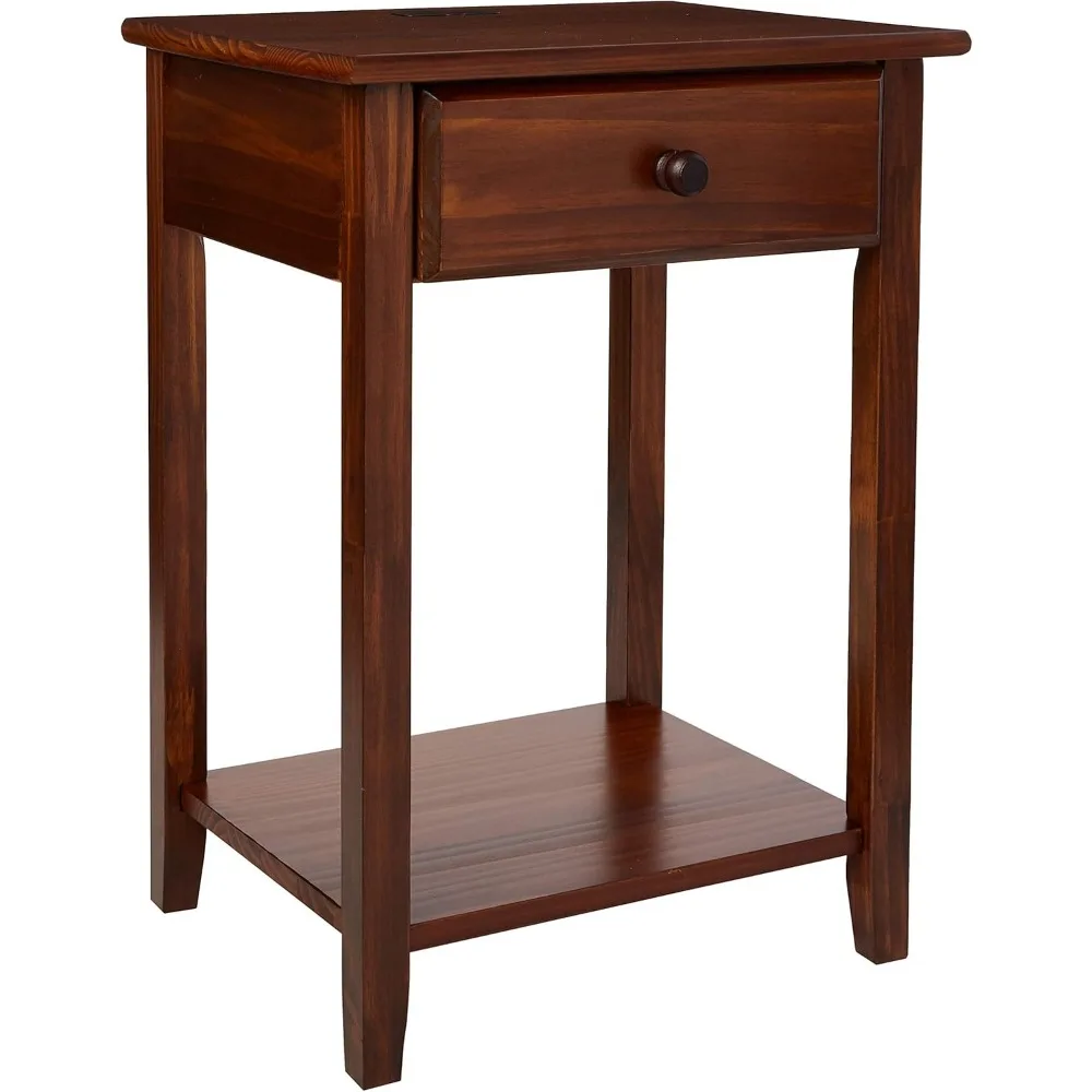 

Owl Night Stand with USB Charging Ports and Drawer, Warm Brown Wooden Bedside Table