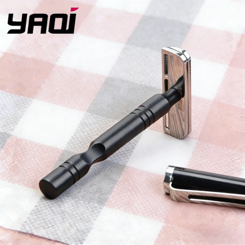 

Бритва безопасная YAQI 2026 с хромированной и черной алюминиевой ручкой, легкая, с лезвием AC Excalibur, односторонняя, для мужского бритья