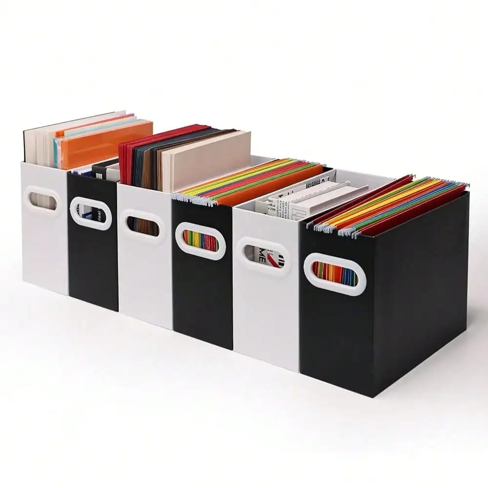 

Collapsible File Organizer Box With Handle – Cardboard Hanging File Folder Storage Crate For Desk, Office, Schoolsss, Or Home – Colorful Portable Filing Box, Document Organizer, Magazine Holder