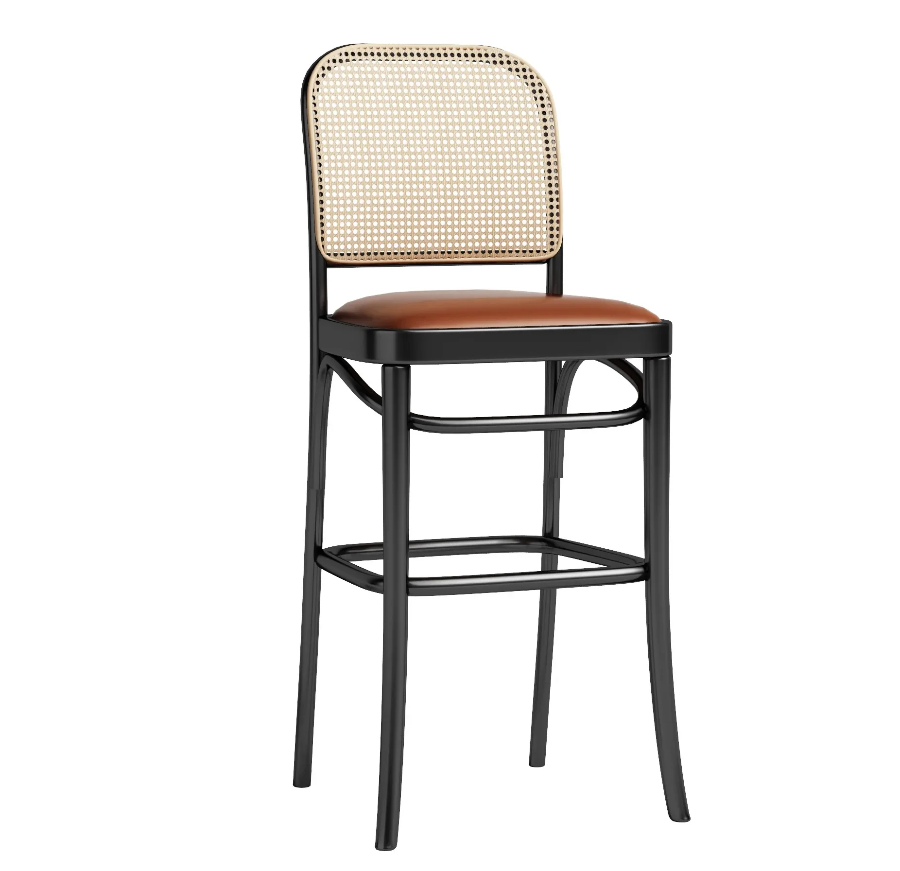 

Newest Light Luxury Round Iron Frame Rattan Chairs Modern High Rattan Bar Stool Chair