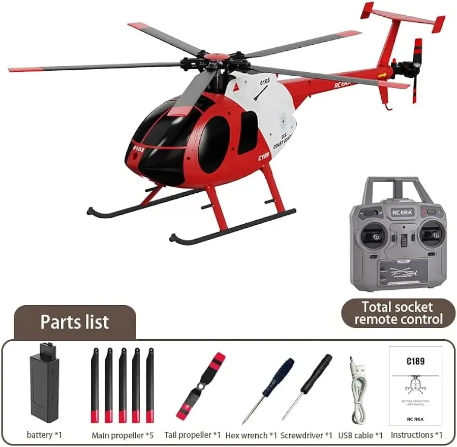 RC Helicopter MD500 Little Bird C189 with Single-Rotor 1/28 2.4G 4CH 6-Axis Gyro Dual Brushless Motors Aircraft RTF Version