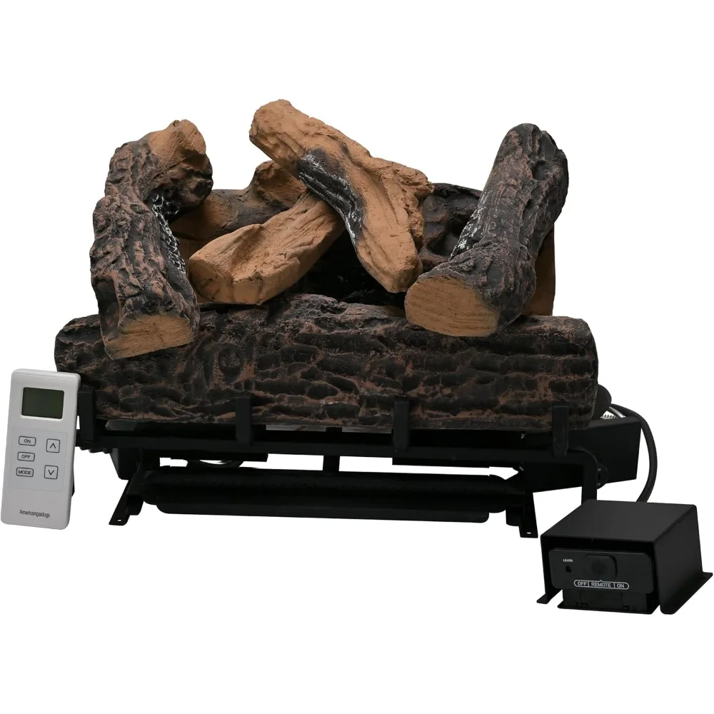 18-24 Inch Dual Fuel Ventless Fireplace Logs Set with Remote Control, Use with Natural Gas or Liquid Propane, 30000 BTU