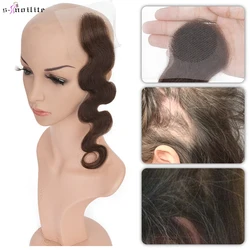 S-noilite 16inch Lace Hair Toppers Wavy Hair Patch Hand Single Knot Natural Human Hair Replacement Invisible Temple Extensions