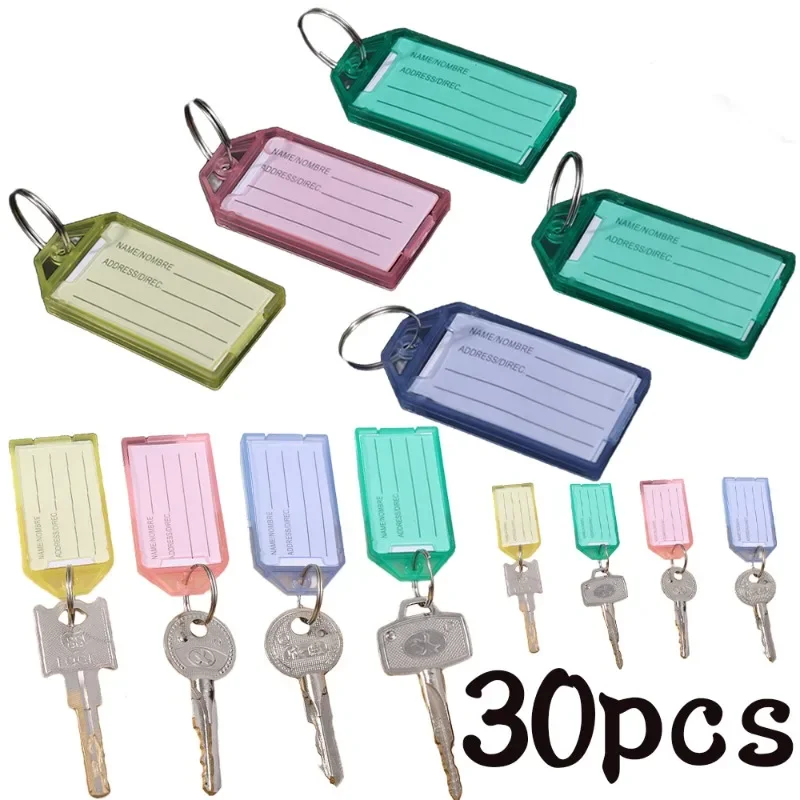 Colorful Plastic Key Tags Flap Transparent Keychain Split Ring Double Sided Marking Plate Luggage Identification Tag Cute Gifts