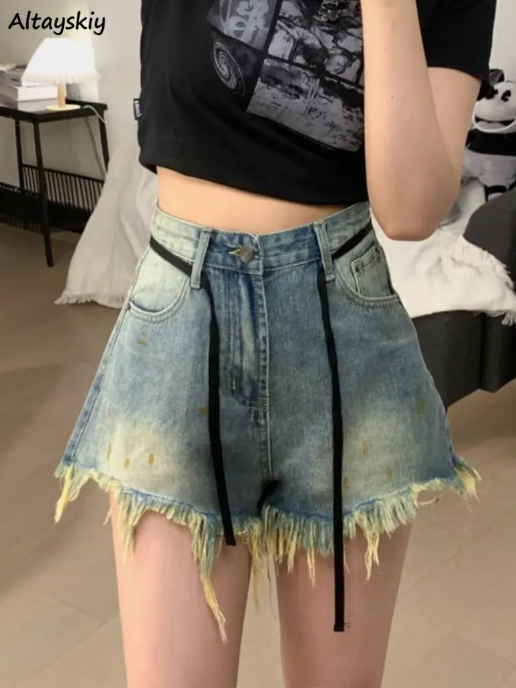 

Denim Shorts Women Vintage Ripped Casual Hotsweet Tie Dye Personality Female Summer Ulzzang High Waist All-match Streetwear Chic