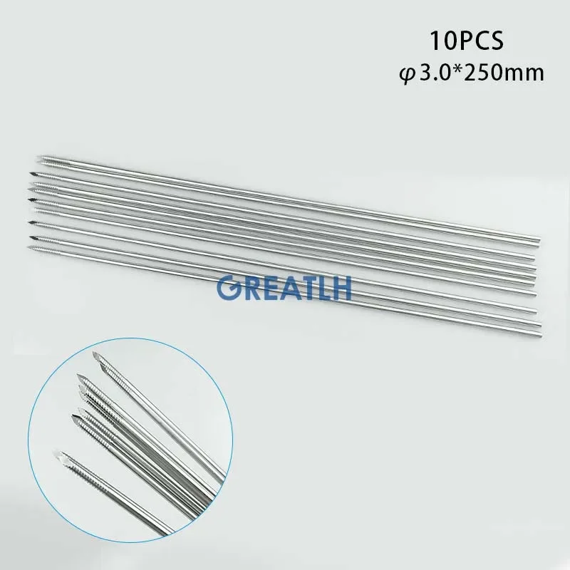 10pcs 250mm Orthopedic Threaded Kirschner Wires Stainless Steel Thread Bone Implant Needle Veterinary Orthopedics Instruments