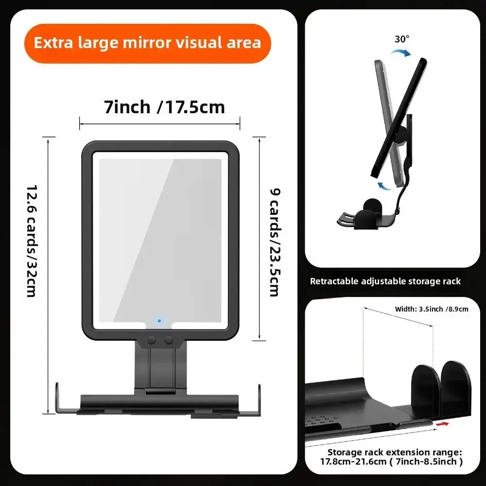 Rechargeable Battery Fogless Shower Mirror Adjustable 3 Color Modes Heated Shaving Mirror Wall-Mounted Waterproof
