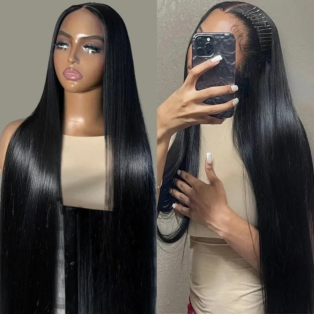 Peluca brasileña sin pegamento para mujer, cabello humano liso de 30 y 40 pulgadas, listo para usar, 5x5, transparente, 100% de encaje Frontal, elección