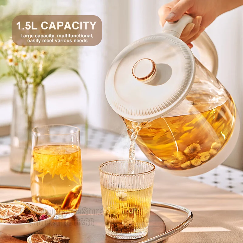 Midea 1.5L กาน้ำชาดอกไม้อเนกประสงค์แบบ teko listrik, หม้อถ้วยชงชาเพื่อสุขภาพในสำนักงานกาต้มน้ำร้อนปรับได้ไฟ220V