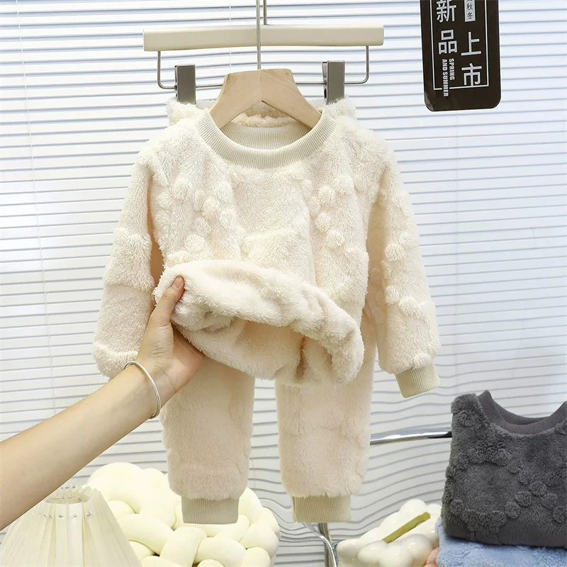 الشتاء دعوى لصبي الأطفال الصوف مجموعات الفتيات رشاقته القمم السراويل 2 قطعة الاطفال ملابس خاصة الدافئة وتتسابق جديد طفل رضيع الخريف الملابس #6