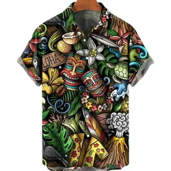 Camisa de Streetwear Havaiana Masculina, Camisas Masculinas, Manga Curta, Cotton Skull 3D, Grandes Dimensões, Casual, Praia, Verão, 5X, Tamanho EU, 2024