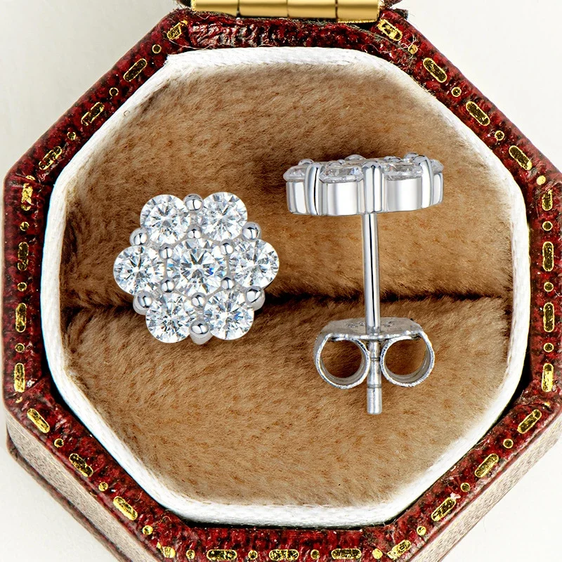 FCGJHW Moissanite Stud Earrings 18k White Gold Plated Sterling Silver D VVS1 Round Lab Diamond Ear Studs For Women Men