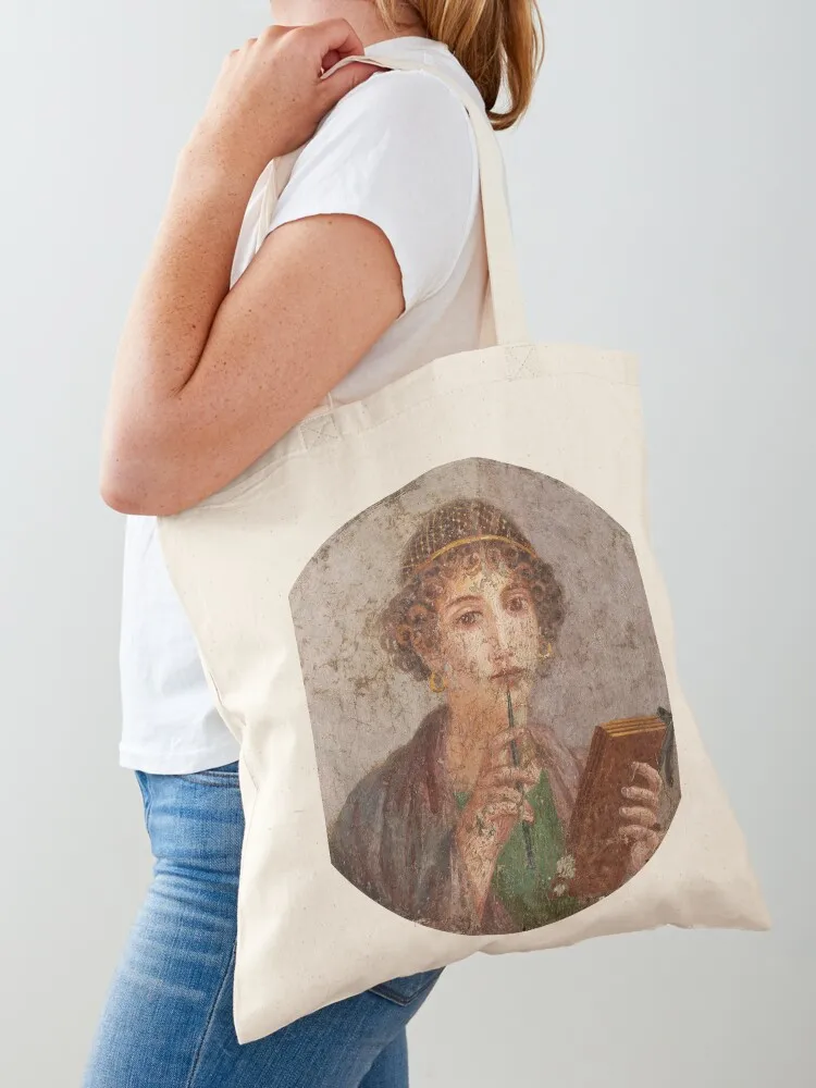 Portrait of Sappho, Pompeii (HD) Tote Bag Shopper handbag tote bags men personalized tote