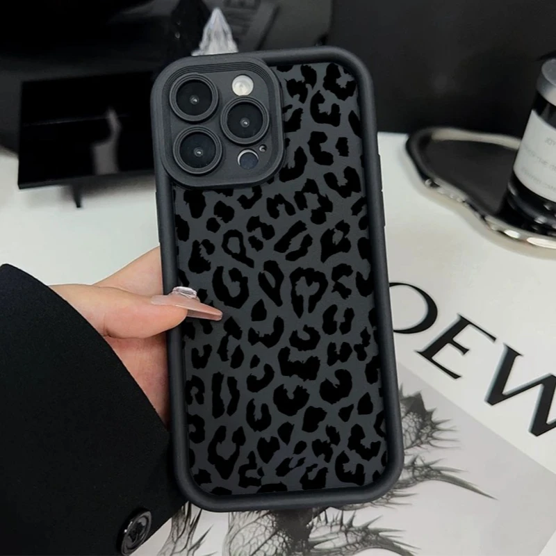 Black Leopard Print Pattern Silicone Phone Case For iPhone 11 12 13 14 15 16 Pro Max 14 15 Plus Shockproof Soft Cover