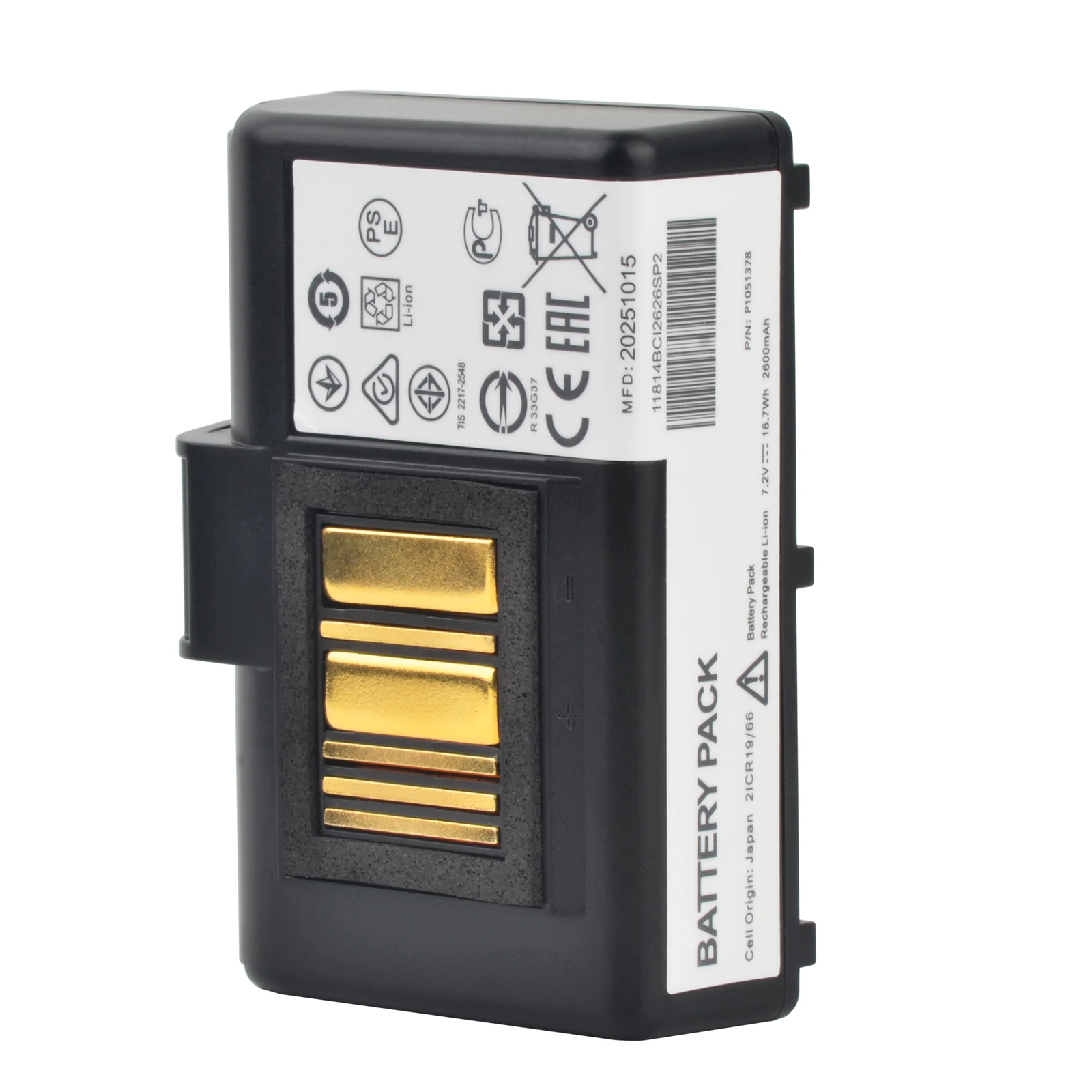 P1051378 High Capacity 2600mAh Replacement Battery for Zebra QLN320 QLN-320 QLn220 QLn220HC ZQ520 Mobile Printers Battery