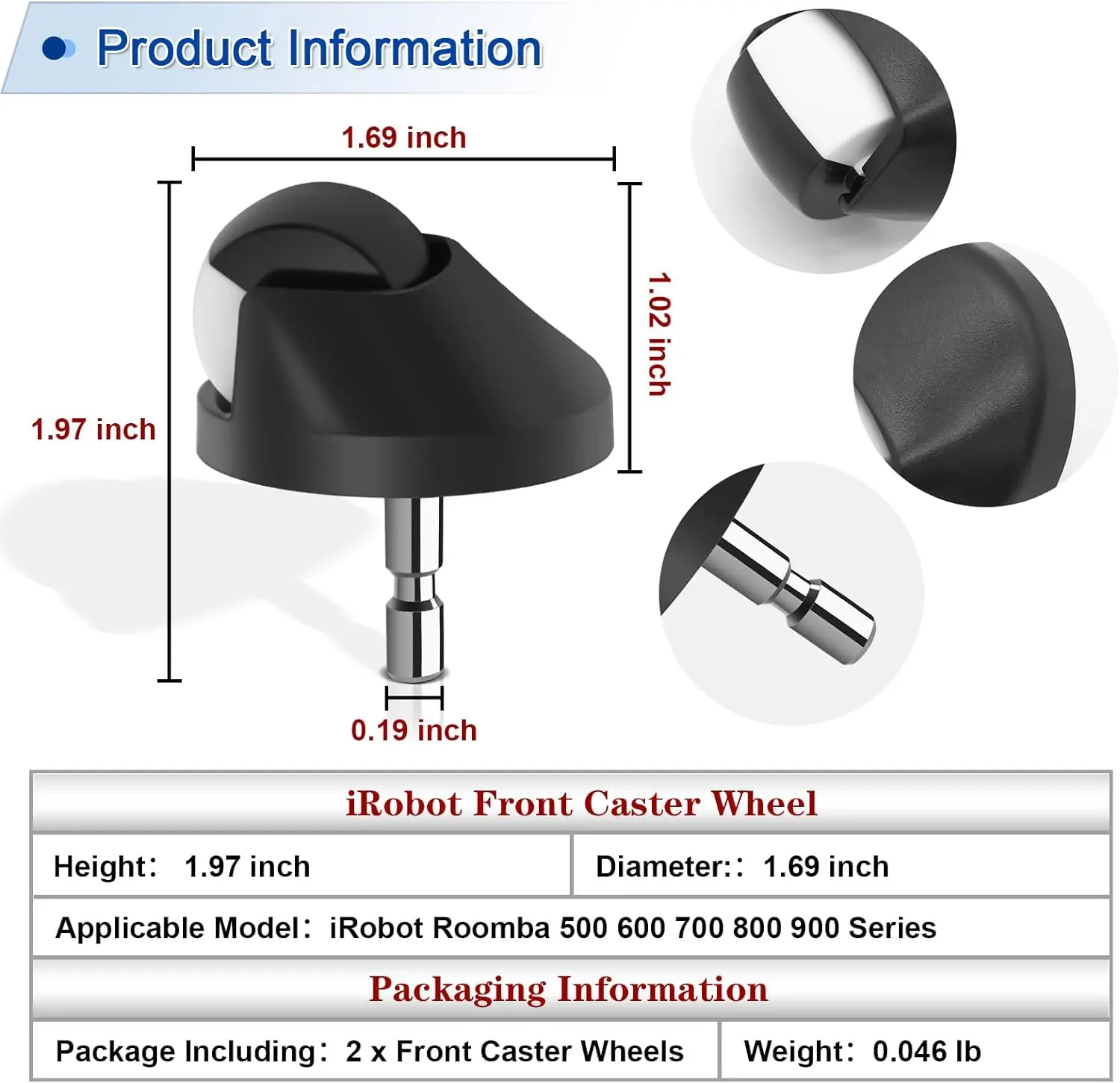 Replacement Front Wheel Caster Ball Assembly For All iRobot Roomba 500, 600, 700, 800, 900, e, i, & j Series Robot Vacuums