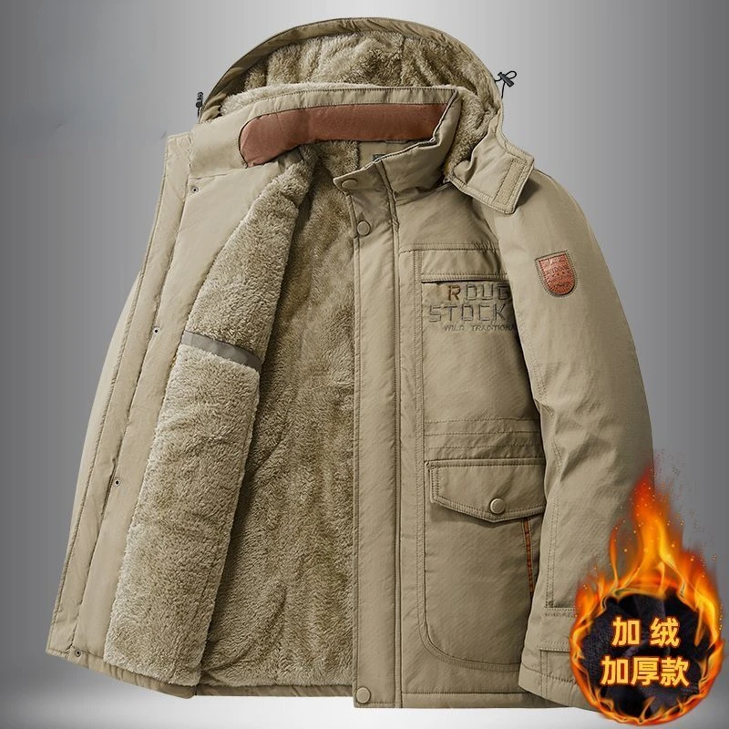 

Luxury Brand Winter Men Jacket Fleece Warm Parkas Multi Pockets Cotton Coat Thick Windproof Zipper Hooded Outerwear High Quality