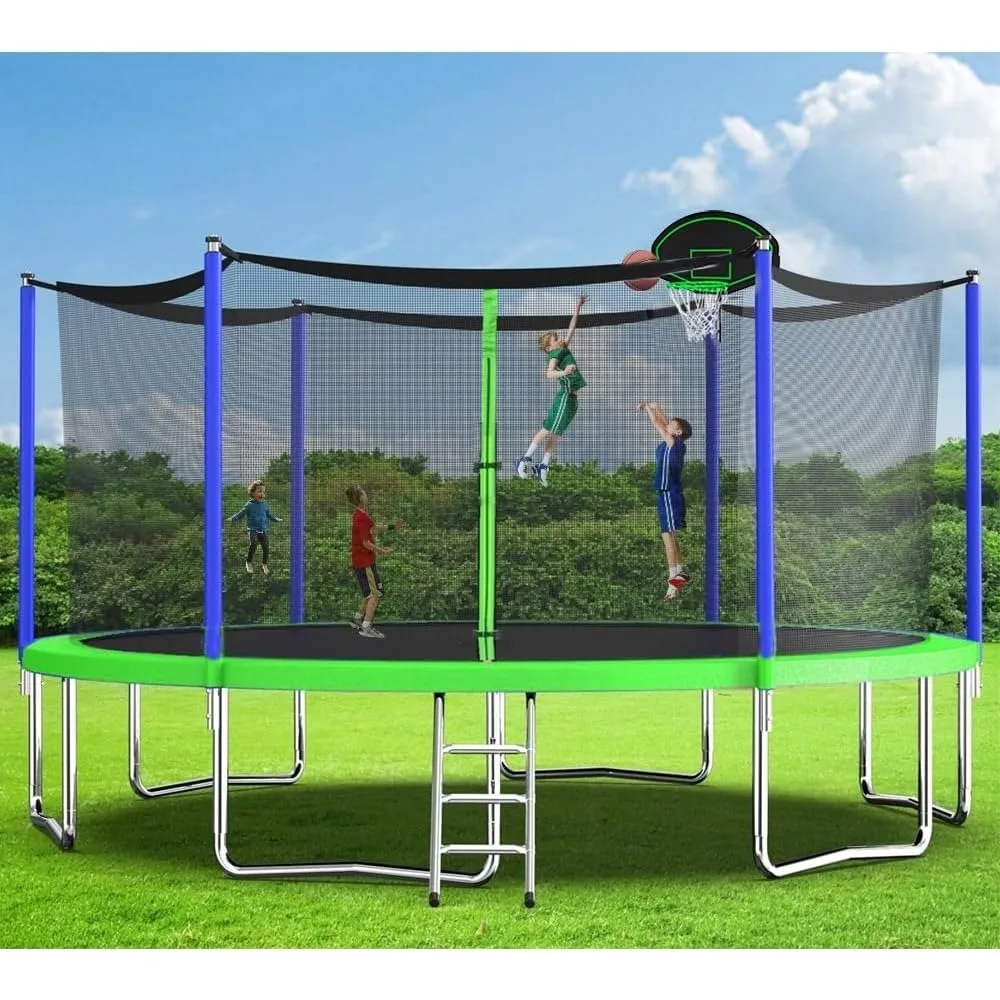 

Trampoline Set with Swing, Slide, Basketball Hoop,Sports Fitness Trampolines with Enclosure Net, Recreational Trampolines