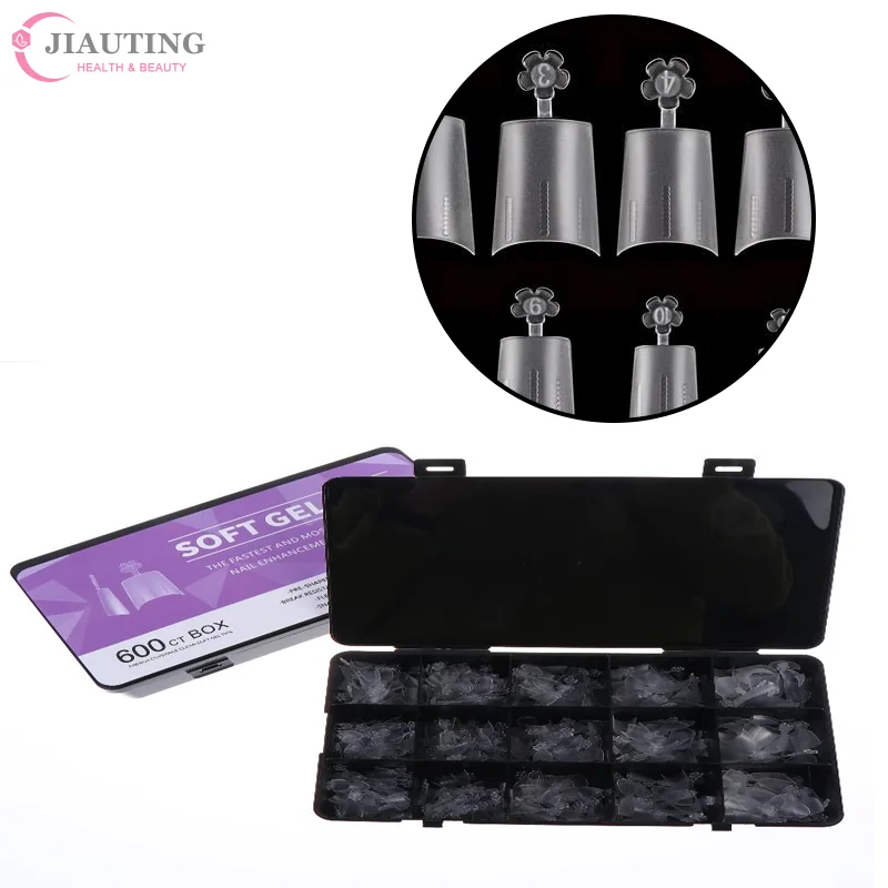 

600 шт. коротких овальных Т-образных накладных ногтей, полузакрытые накладные ногти, гелевые накладки для ногтей, DIY-набор для наращивания ногтей методом push-type