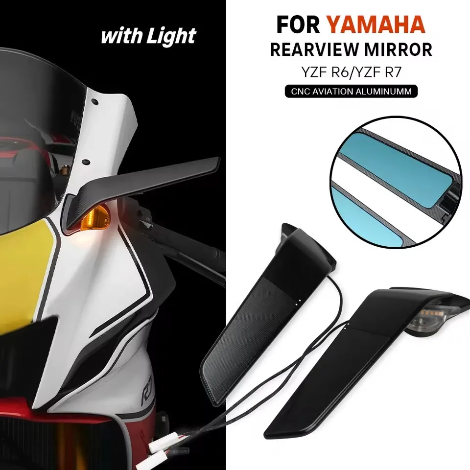 

NEW Motorcycle Accessories Mirror Wind Adjustable Rotating Rearview Mirror With Light For YAMAHA YZF R7 2021-2025 YZF R6