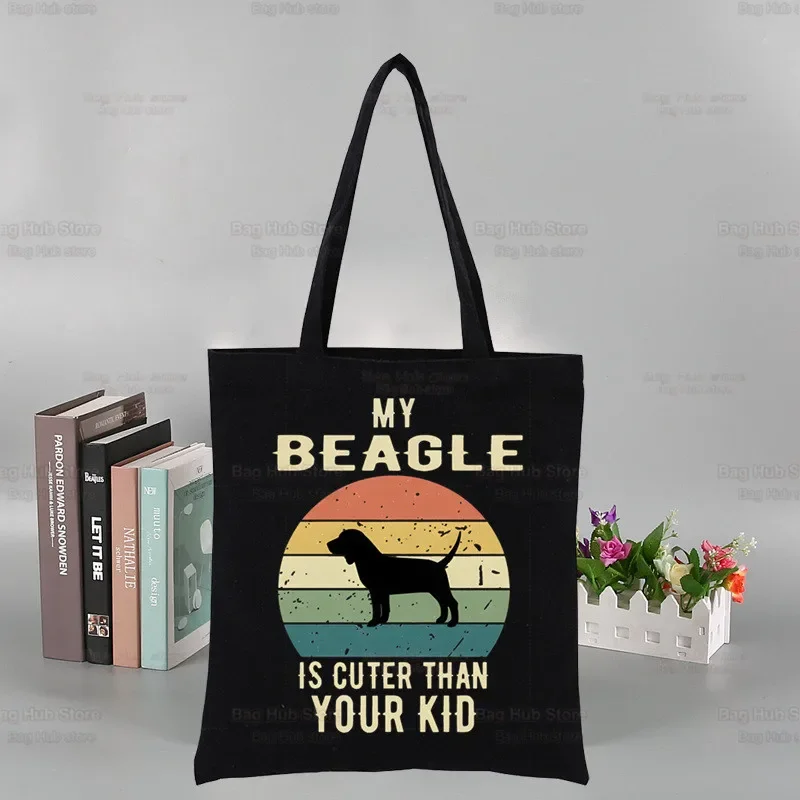 

Beagle Cartoon Black Canvas Simple Cartoon Print Shopping Bags Girls Fashion Life Casual Bagel Dog Cute Pacakge Hand Bag