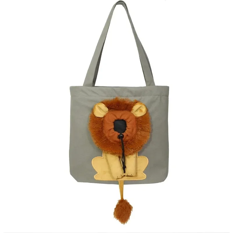 Pet Canvas Shoulder Bag, Cute Lion-Shaped Small Dog Carrier Portable Pet Carrying Chest Bag for Small Dogs and Cats Pet Supplies