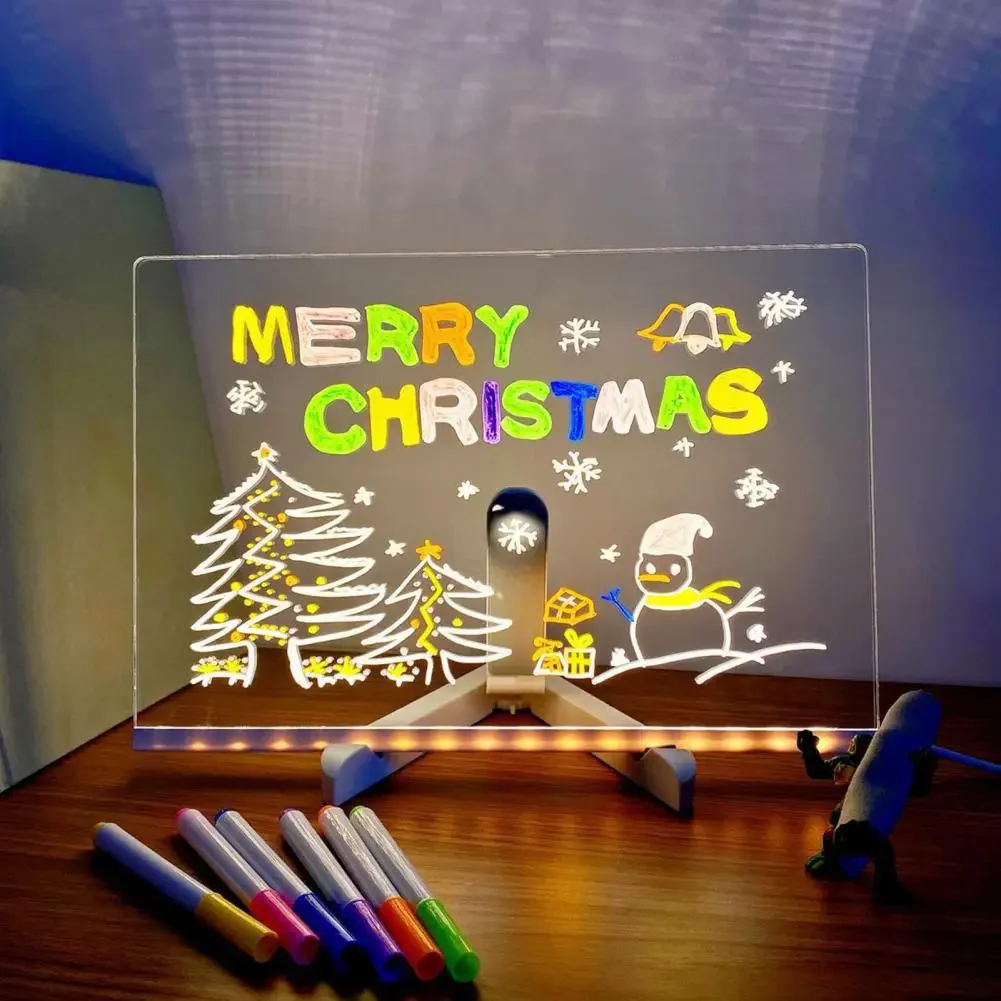 Led Note Board with Color Pens Luminous Writing Board Glowing Led Note Board with Stand Clear Acrylic Dry Erase Memo for Kids'