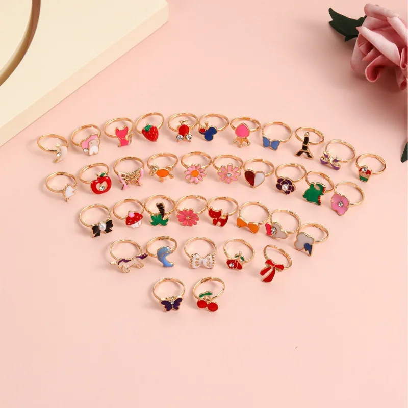 12/36 قطعة/المجموعة قابل للتعديل الاطفال خواتم مجوهرات الكرتون كريستال الحيوان سبيكة المفتوحة البنصر للأطفال الفتيات حفلة عيد ميلاد هدية #3
