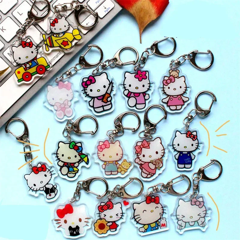 Sanrio Hello Kitty anahtarlık Kawaii akrilik şeffaf çift katmanlı anahtarlık moda sevimli sırt çantası süsler kızlar için