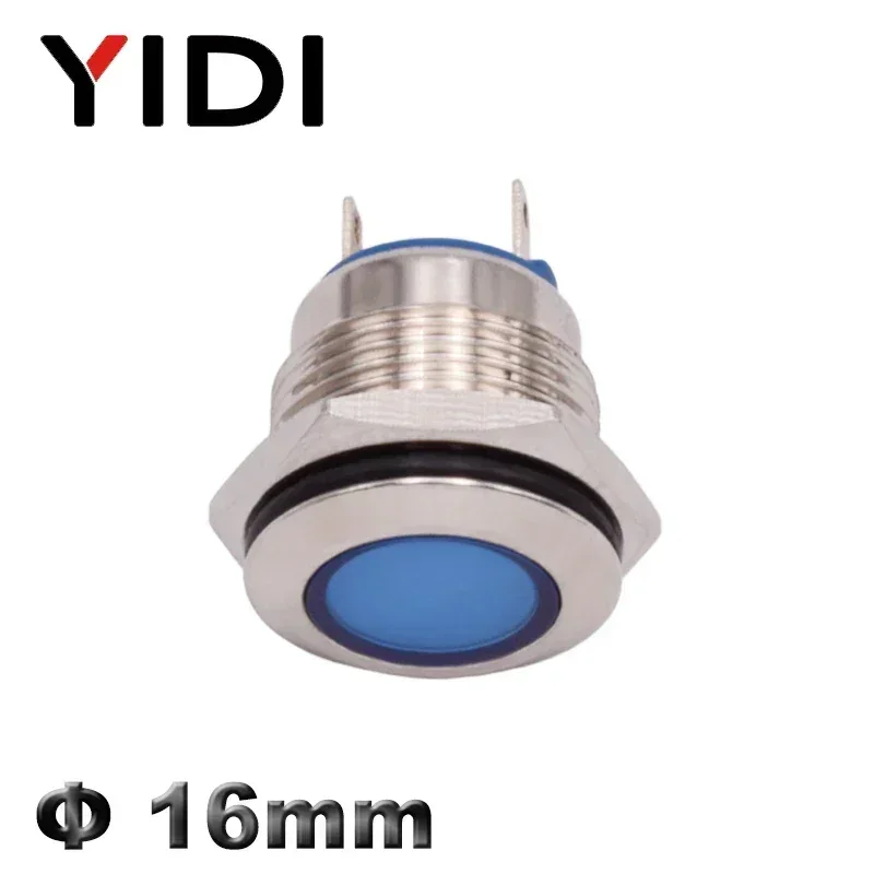 Indicateur LED en métal personnalisé de 16mm, indicateur monté sur panneau chromé, lampe pilote, lampe de signalisation 12V 24V 220V, rouge vert bleu