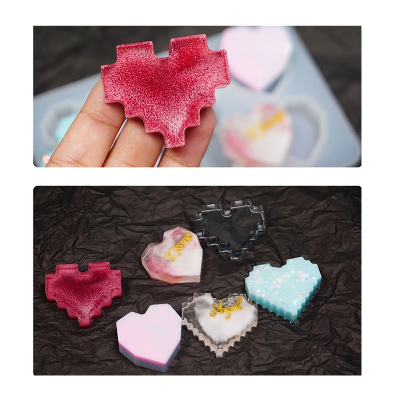 for Creative DIY Jewelry Pendant Craft Pixel Heart Silicone Mold Love Shaped Resin Mold Heart Silicone Charm Pendant Dropship