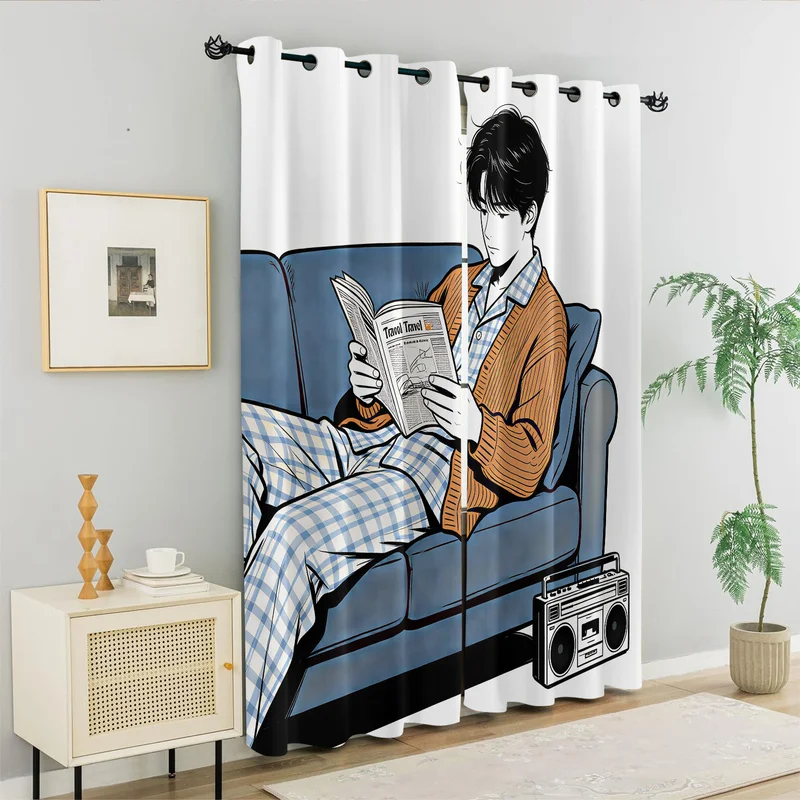 Fashion Travel Prep Curtain Cozy Sofa Trip Planning Print Window Drapes Retro Curtains For Bedroom Living Room Home Decor Gift