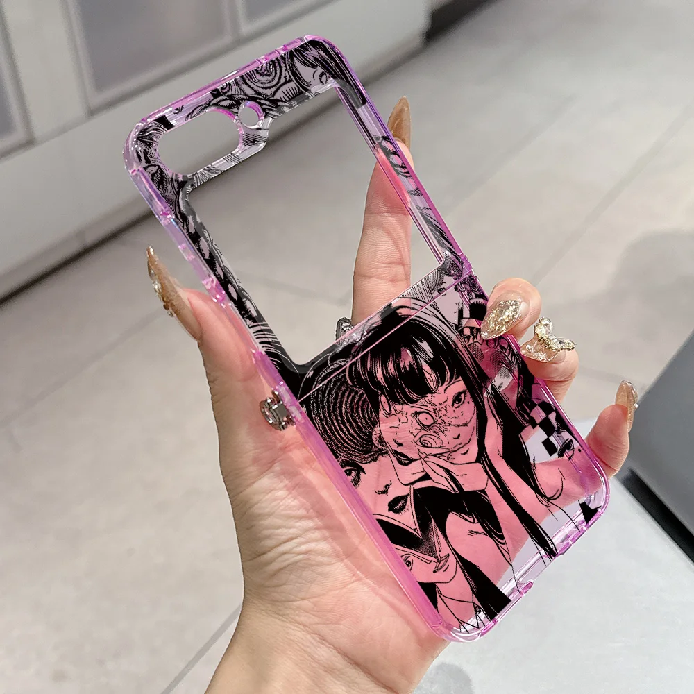حافظات رعب Junji Ito لهاتف سامسونج جالاكسي Z Flip3 Flip4 Flip5 Flip6 Flip7 5G غطاء ناعم قابل للطي شبه شفاف من مادة البولي يوريثان الحراري