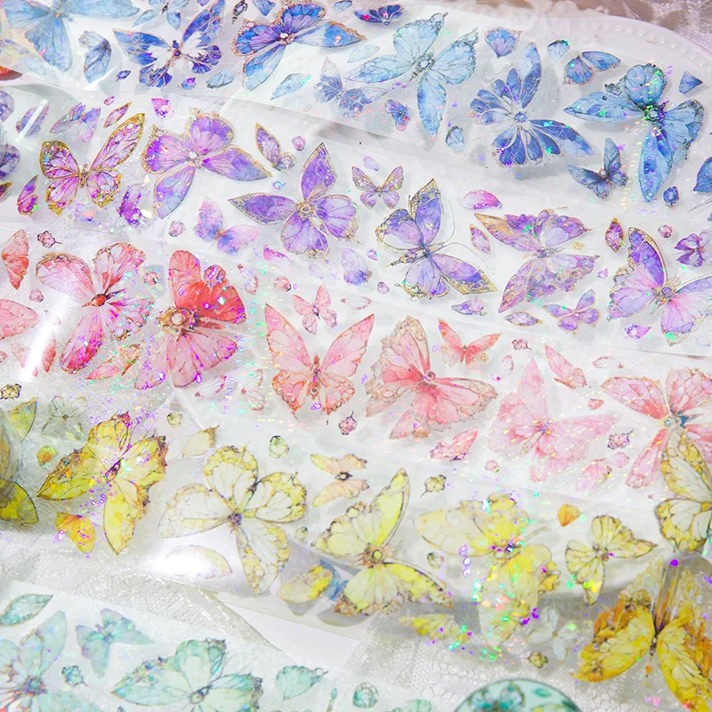 Cute Ice Crystal Colorful Butterfly Masking Washi Tape Retro Decorative Adhesive Material Sticker Diy Label Scrapbooking