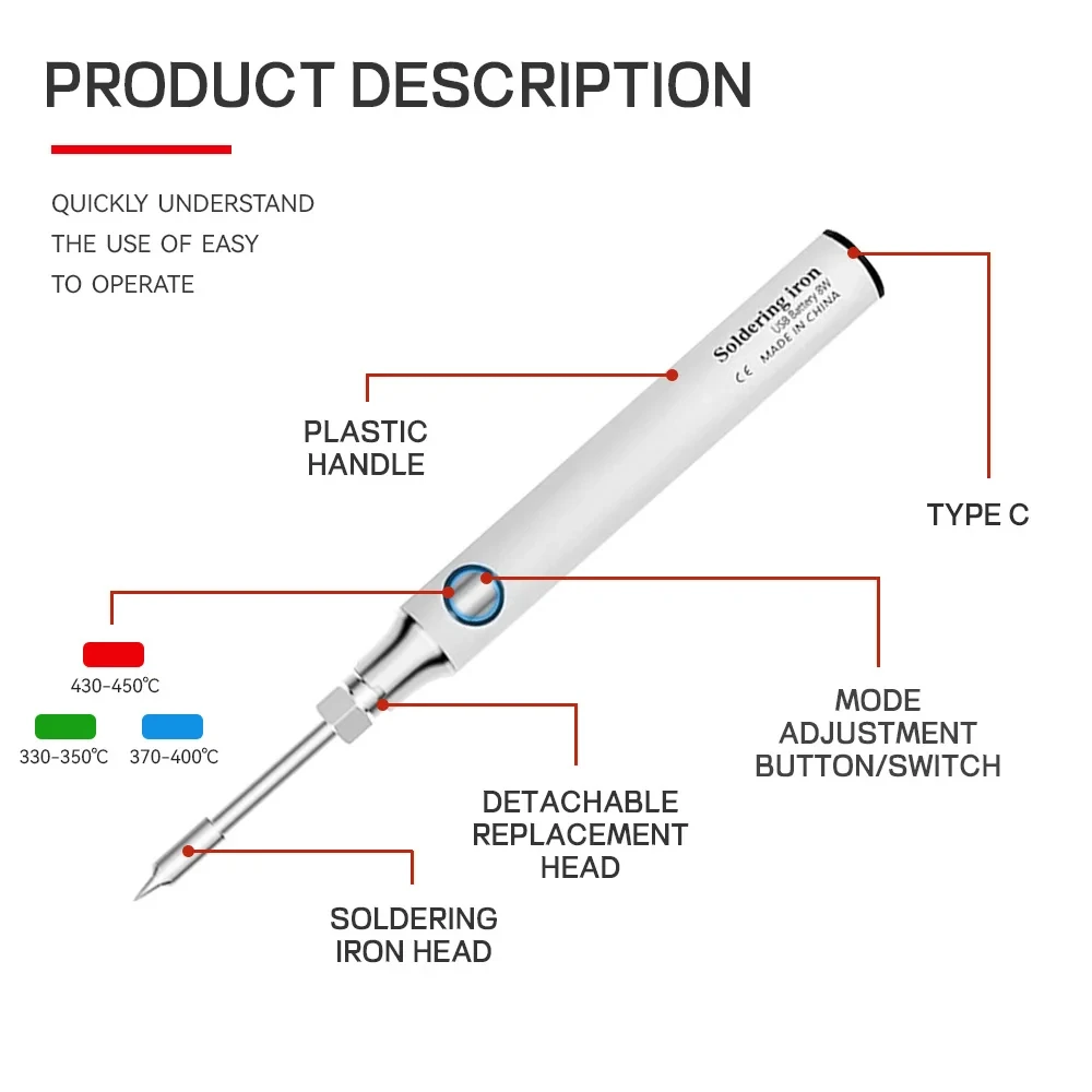 Cordless Electric Soldering Iron Pen 5V,8W Fast Charging Lithium Battery Portable Repair Welding Tools