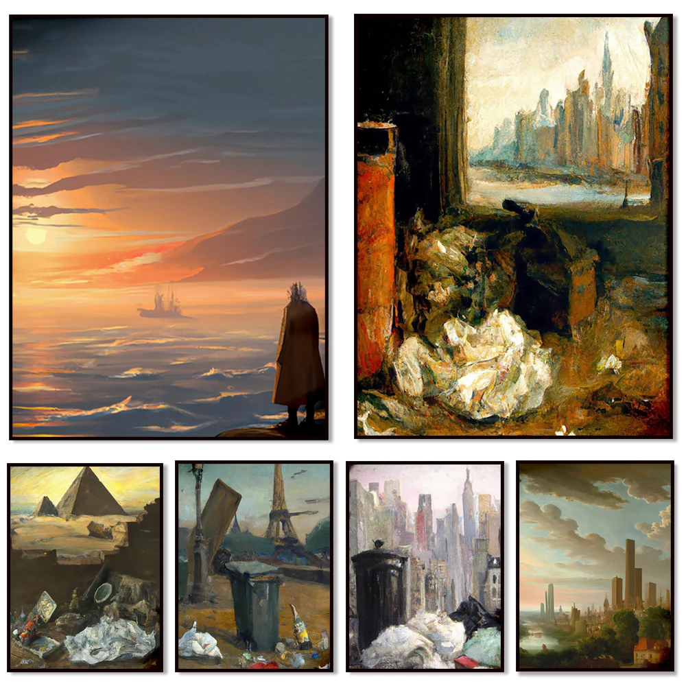 

Thomas Cole Inspired ,Post Apocalyptic Art Print, Rembrandt Inspired, Classical Painting, Environmental Art, Urban Art,