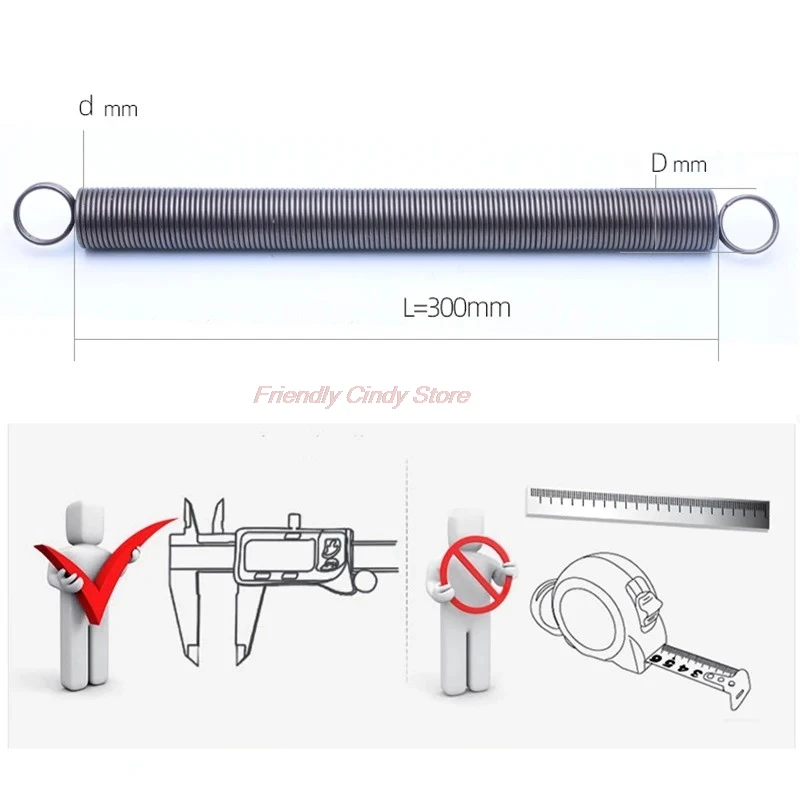 High Carbon Steel L-shaped Double Coil Tension Spring Closed Loop Tension Spring 1pcs Wire Dia 0.3~5MM Outer Dia 3~50MM L:300MM