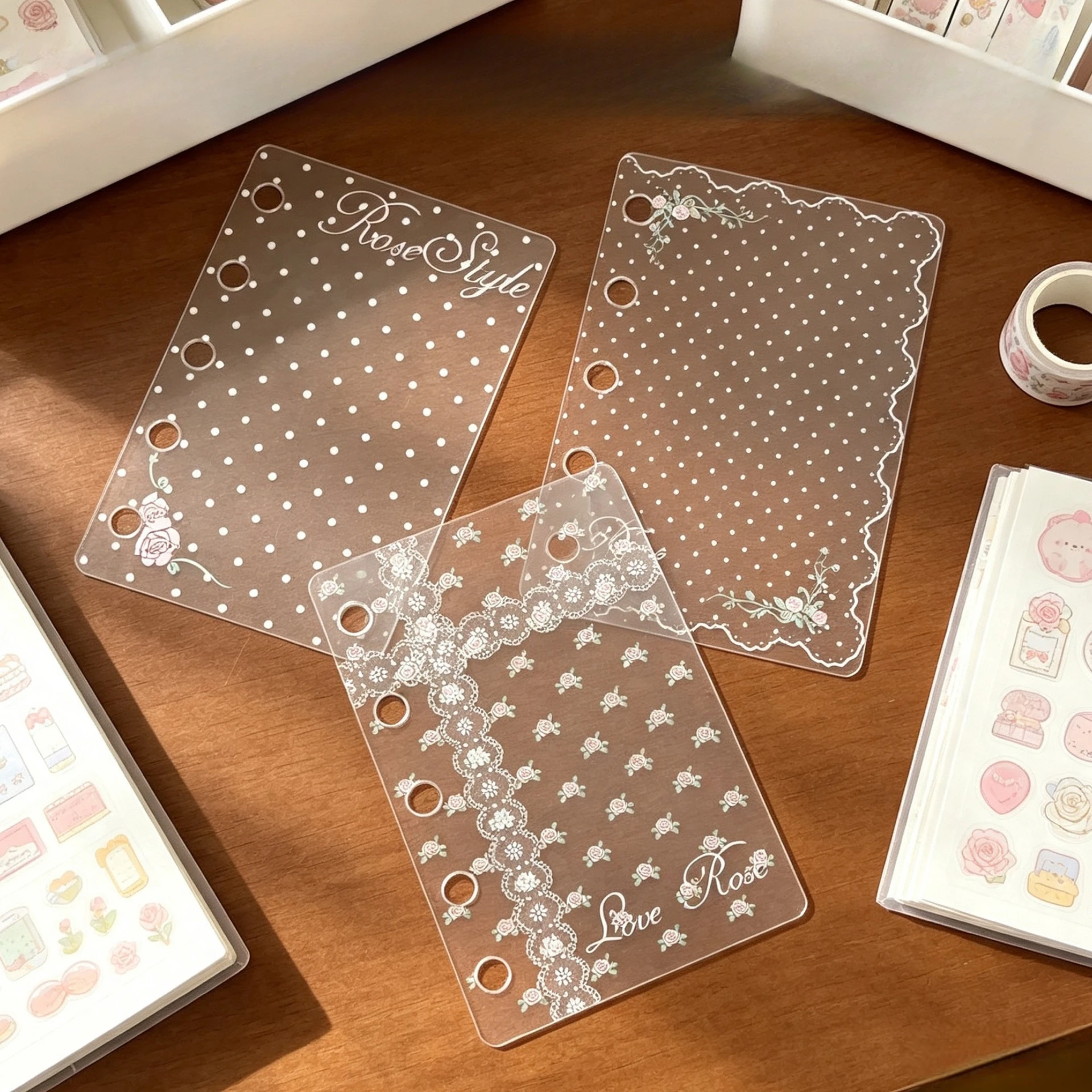 M5 Polka Rose Acrylic Divider Ins Style Cute Spiral Notebook DIY Decoration For Notebook