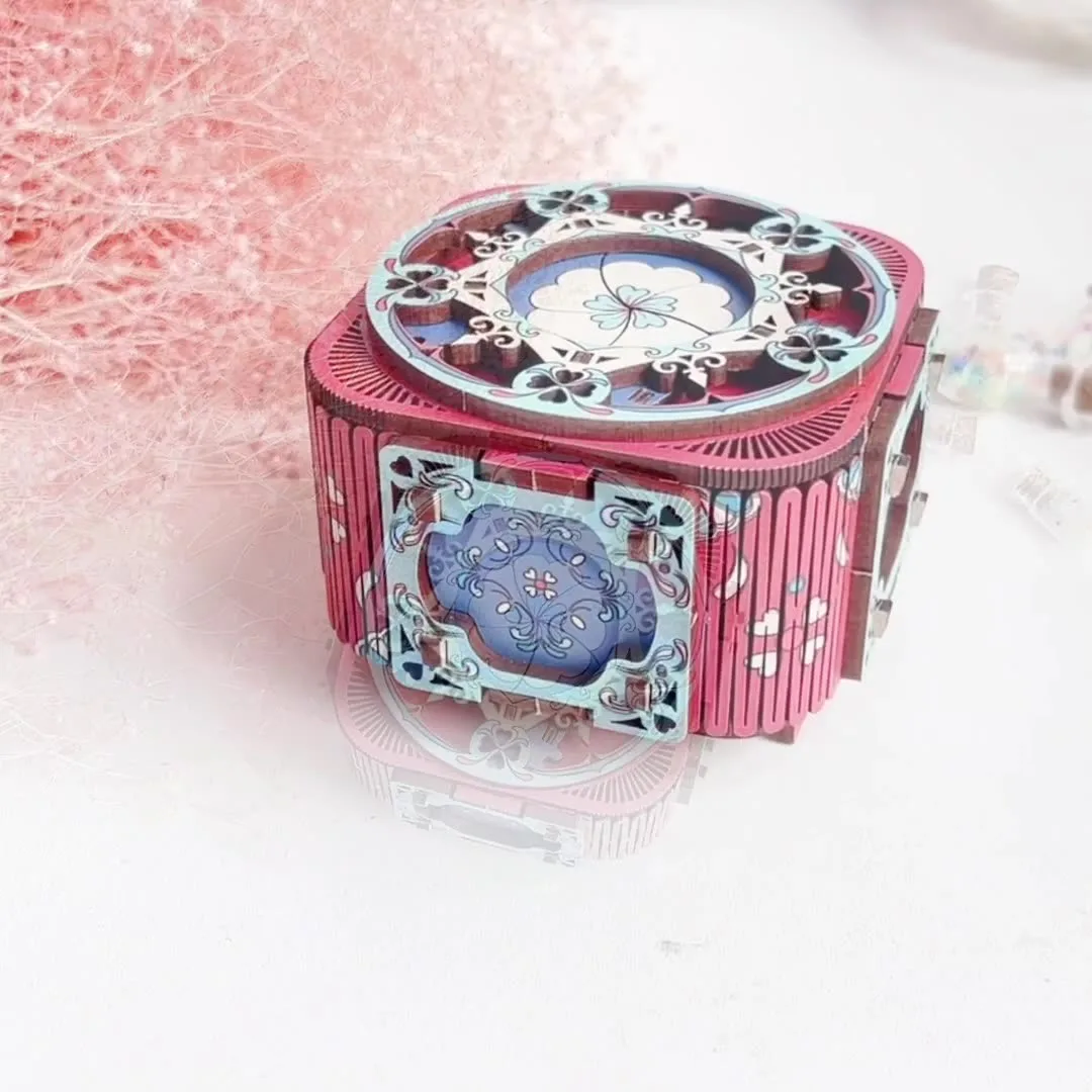 

New 3D music box with lamp, wooden handmade assembled jewelry box, creative gift DIY music box
