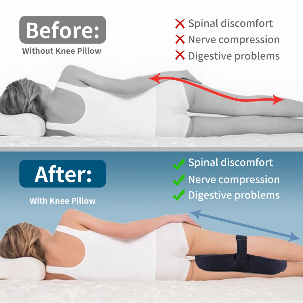 1 قطعة وسادة الركبة وسادة جانبية مريحة للنائمون الجانبيين الظهر الساقين الوركين المفاصل الحمل الورك العصبي الإغاثة