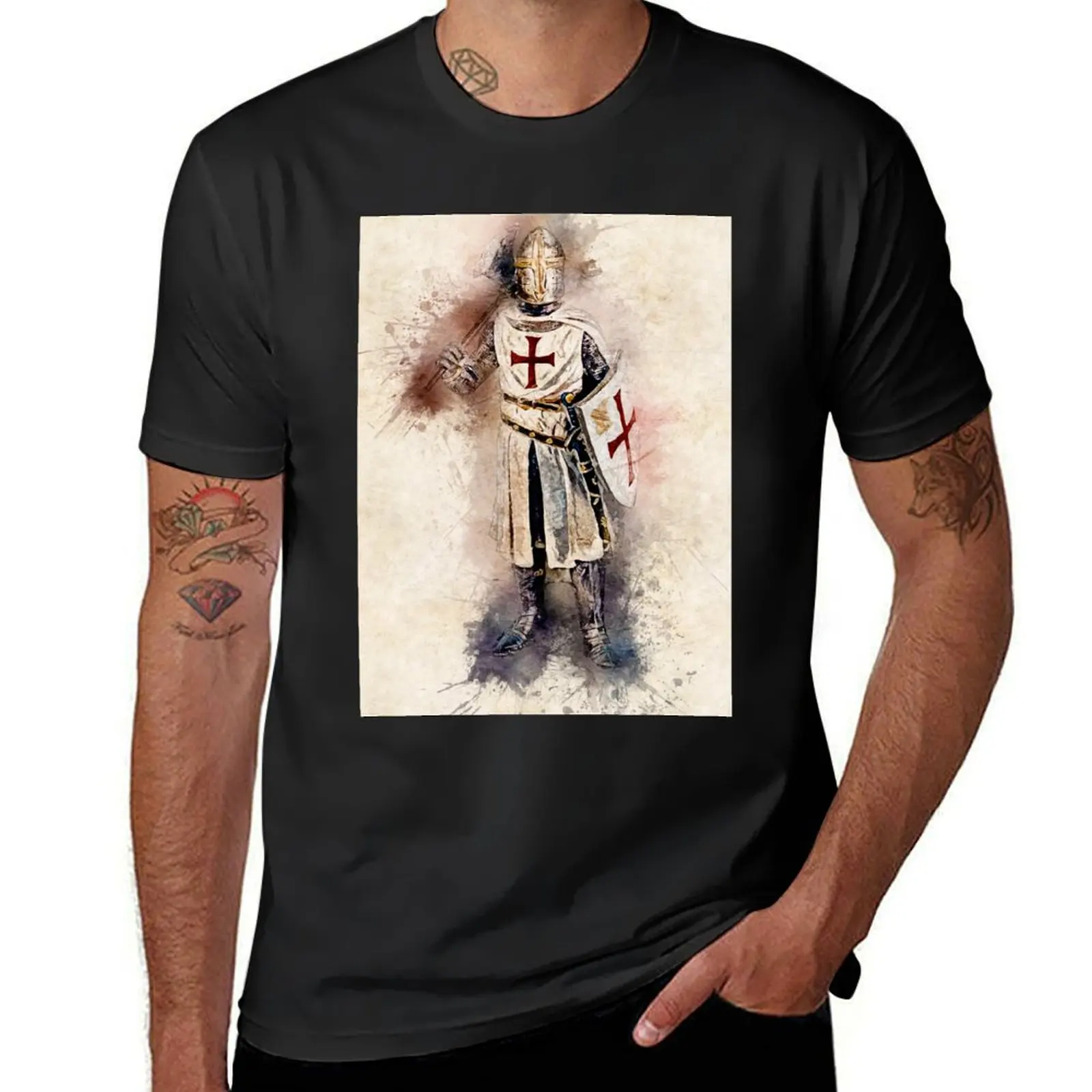 Knights Templar Warrior The crusader Watercolor Historic Fine Art T-Shirt kawaii clothes oversized t shirts for men