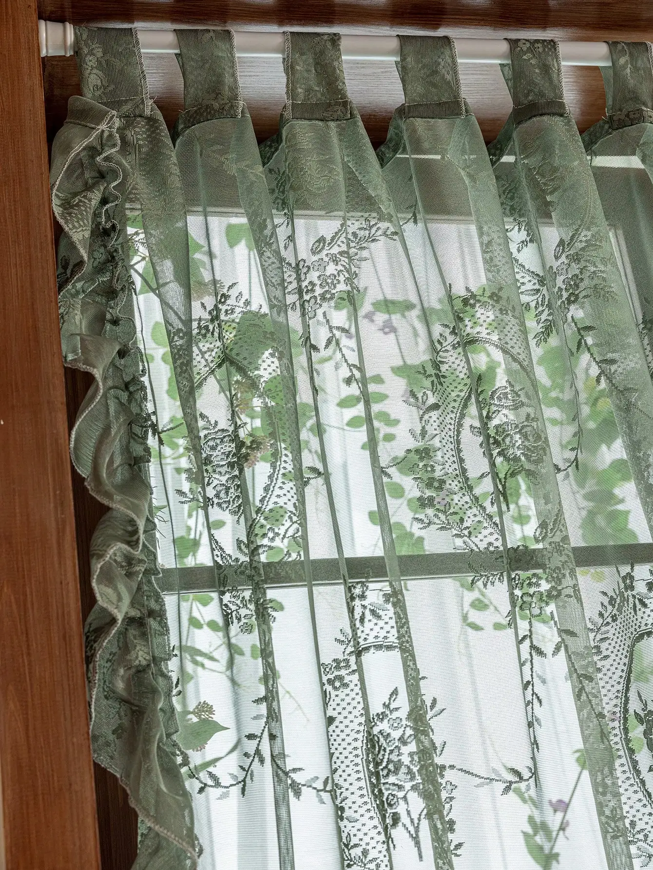 Forest style romantic French matcha color with lotus leaf edge decoration, bedroom, living room, gauze curtain