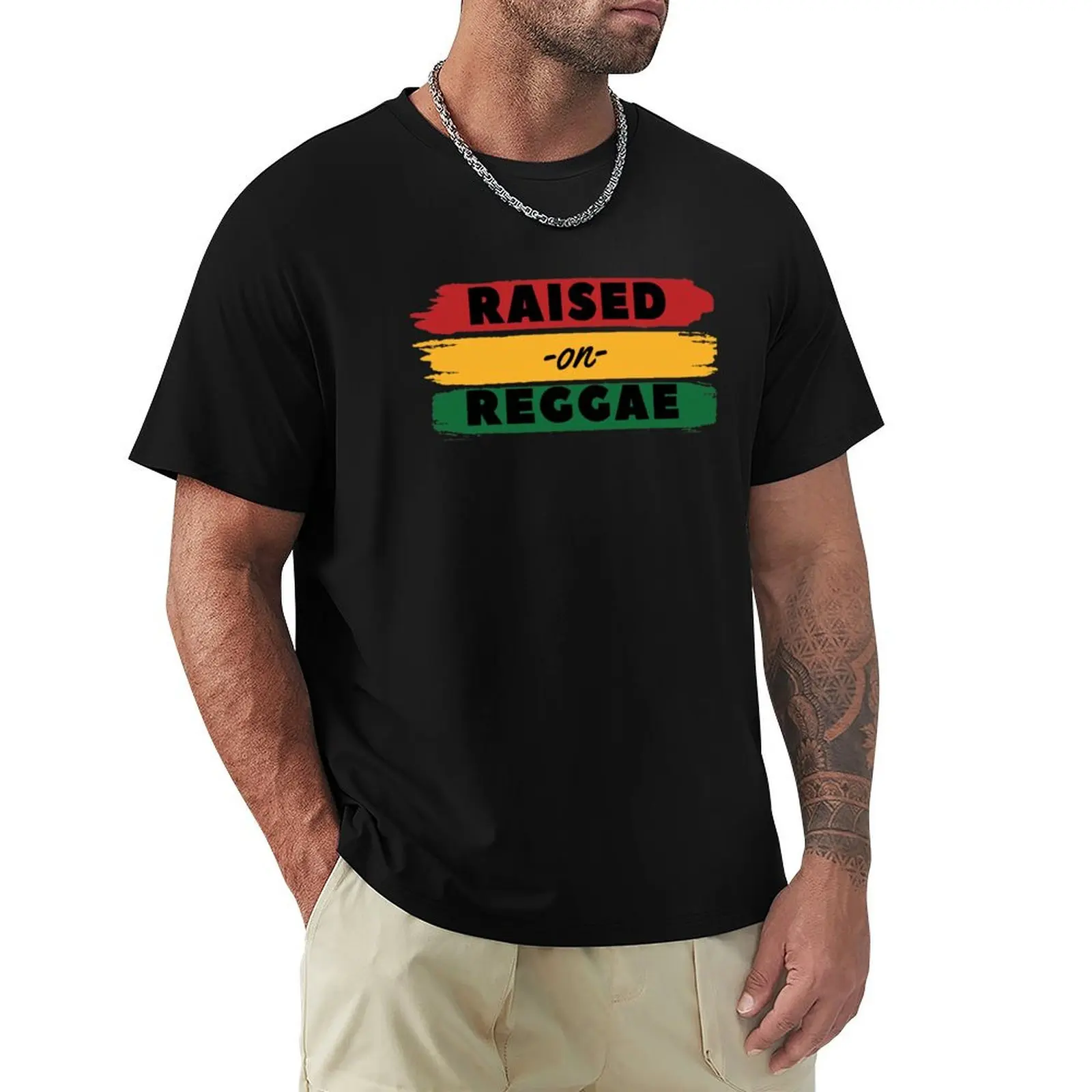 

Raised on Reggae Distressed Reggae Rasta Flag Colors T-Shirt luxury designer Aesthetic clothing big and tall t shirts for men