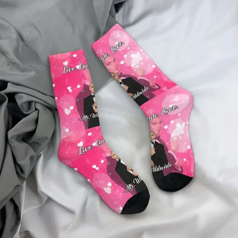 Cute Print Mr Worldwide Says To Live Laugh Love Pink Socks for Women Men Stretchy Summer Autumn Winter Pitbull Crew Socks