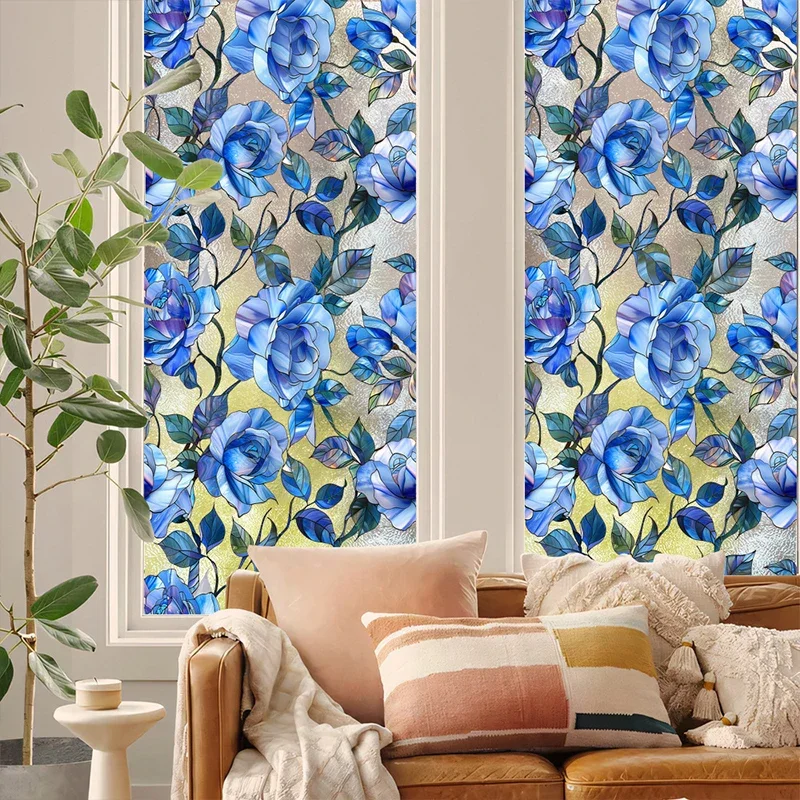 Pvc Stained Glass Window Film Static Cling Privacy Decorative Film for Home Windows Colorful Floral Print Decoration